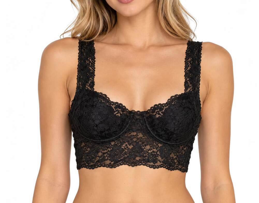 Black Floral Lace Underwire Unlined Longline Bralette Bra
